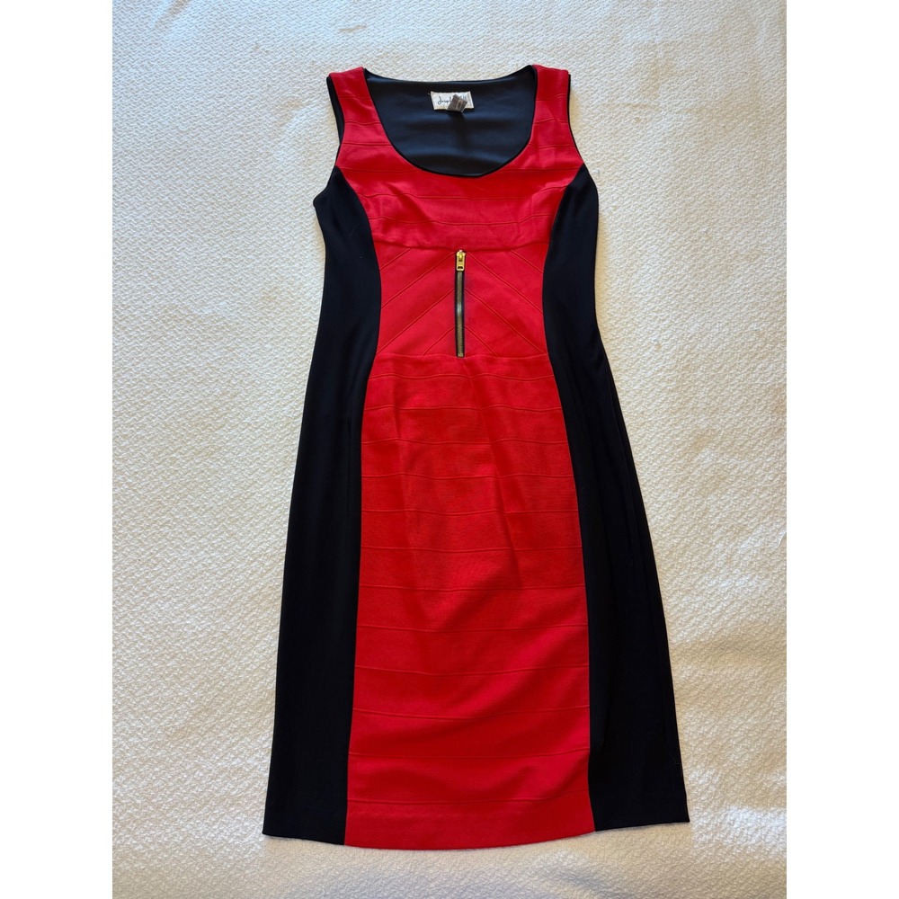 Joseph Ribkoff Red Black Colorblock Bandage Sheath Dress Sleeveless Size 6